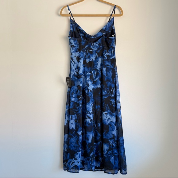 NWT Lulus Beautiful Persona Blue Floral Chiffon Cowl A-Line Midi Dress Small - Picture 7 of 9